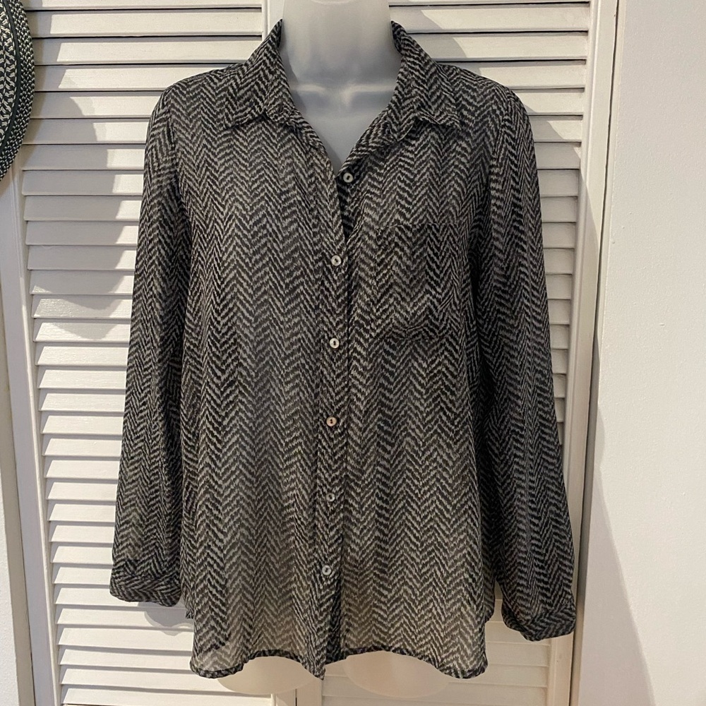 Sheer Black and Gray Chevron Blouse